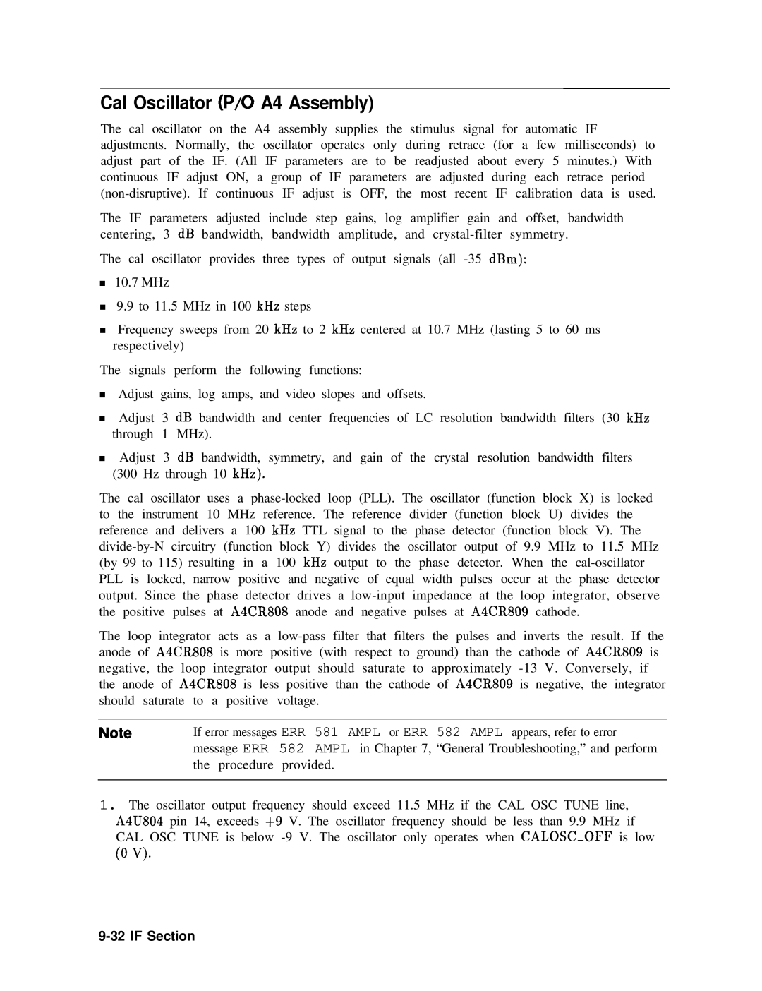 Agilent Technologies 856290216 service manual Cal Oscillator P/O A4 Assembly 