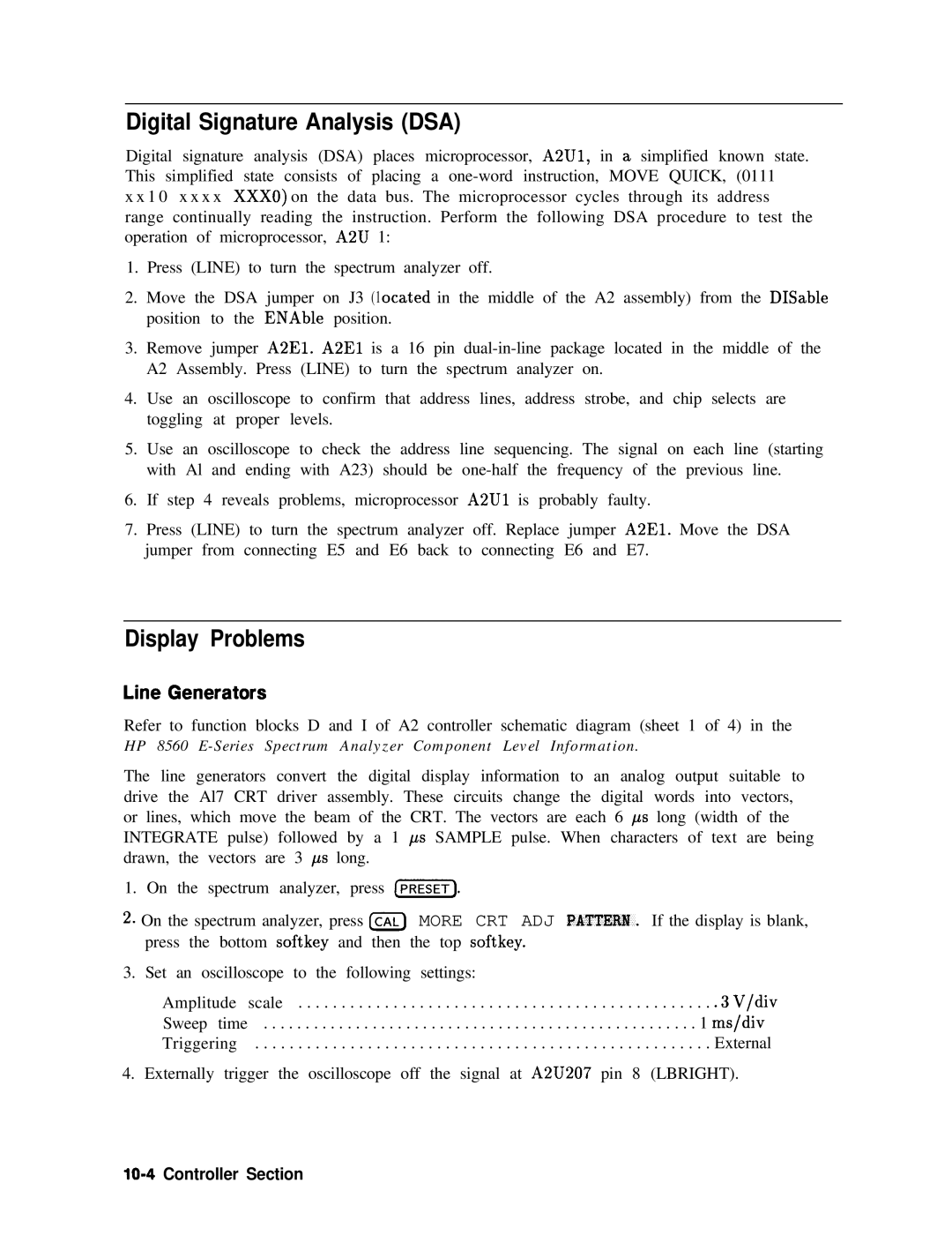 Agilent Technologies 856290216 service manual Digital Signature Analysis DSA, Display Problems, Line Generators 