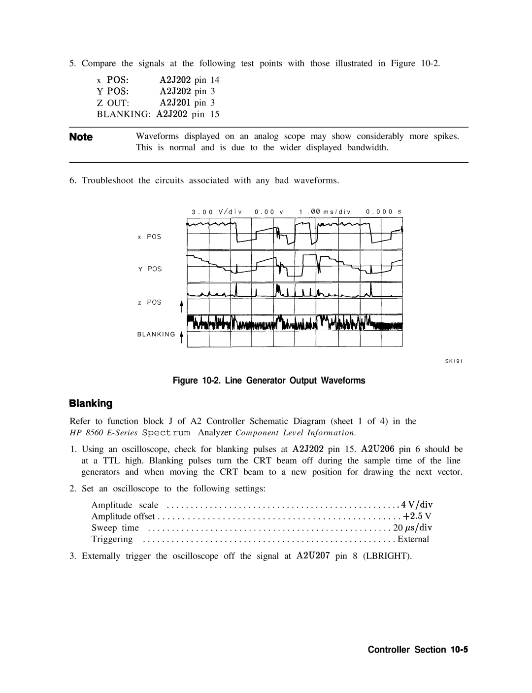 Agilent Technologies 856290216 service manual Blanking, Line Generator Output Waveforms 