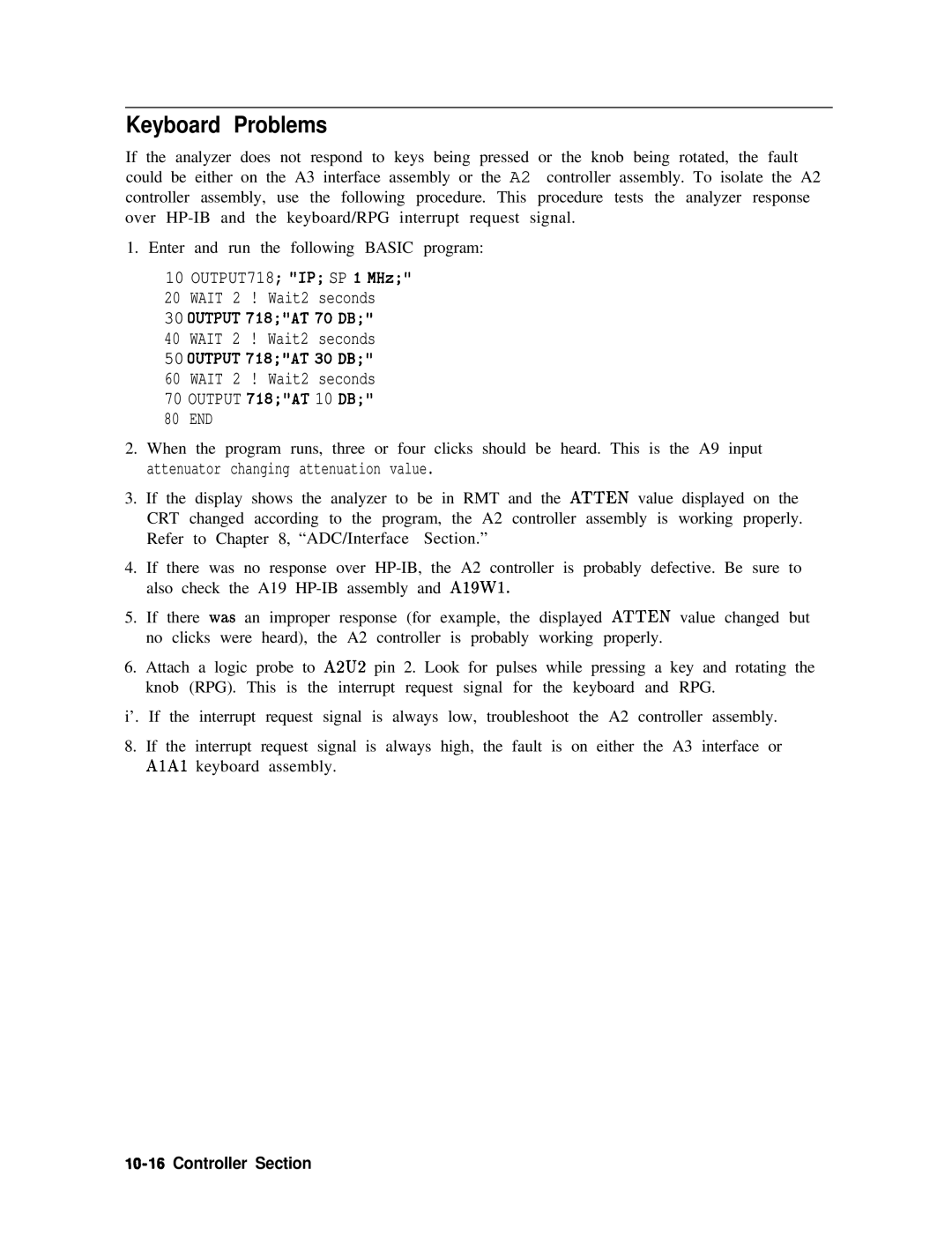 Agilent Technologies 856290216 service manual Keyboard Problems, Lo-16 Controller Section 