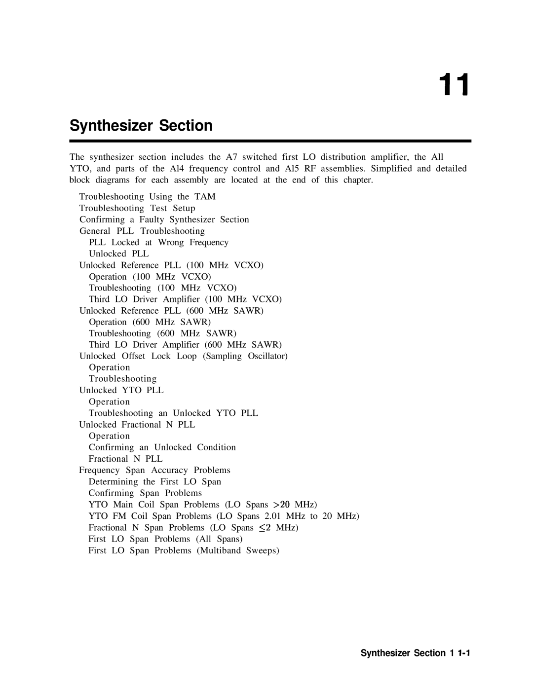 Agilent Technologies 856290216 service manual Synthesizer Section, Synthesizer l-1 