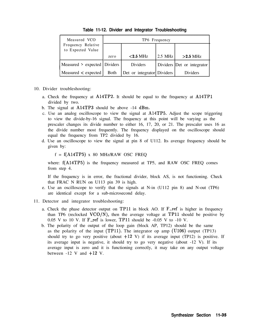 Agilent Technologies 856290216 service manual Divider and Integrator Troubleshooting, Synthesizer l-35 