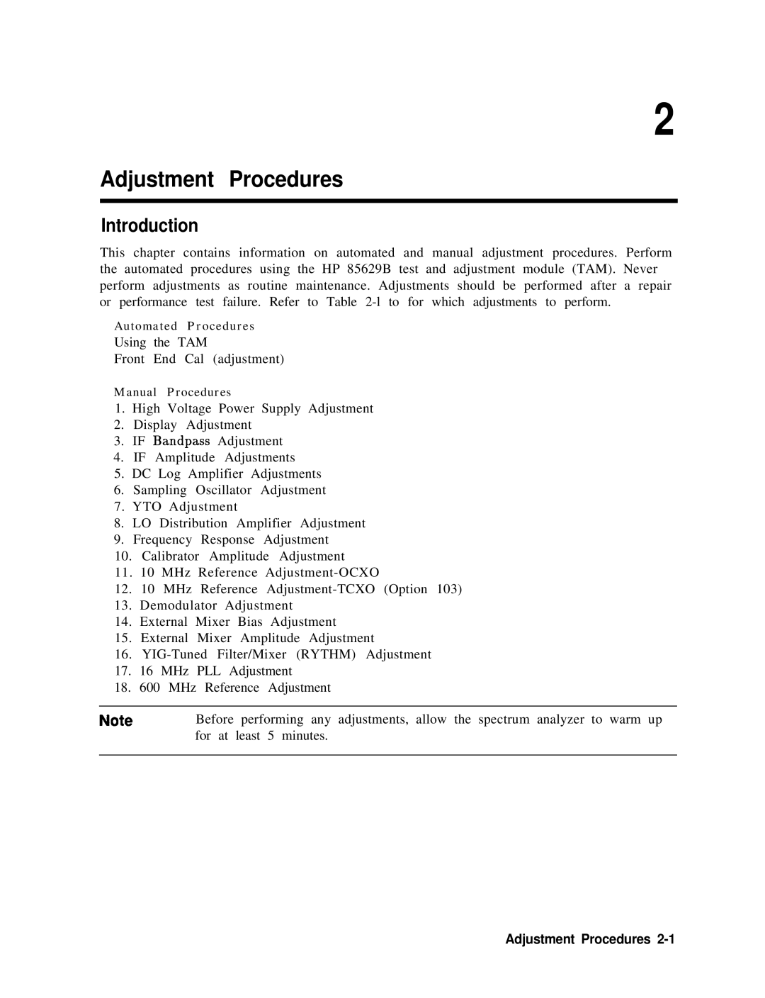 Agilent Technologies 856290216 service manual Introduction, Adjustment Procedures 