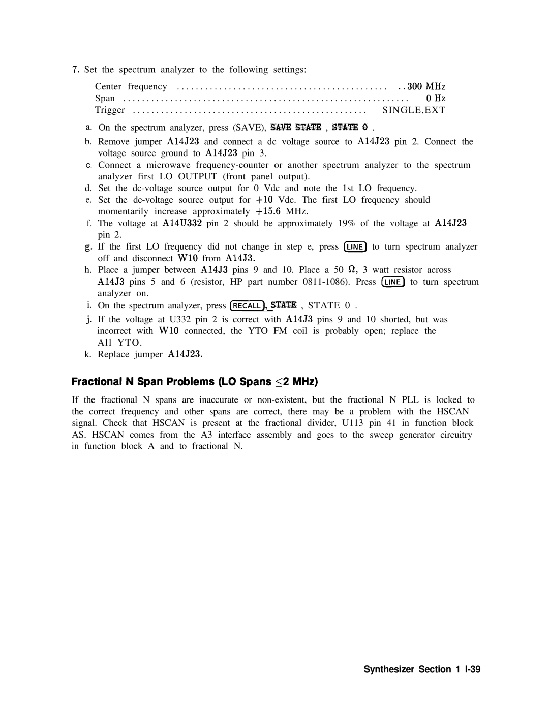 Agilent Technologies 856290216 service manual Fractional N Span Problems LO Spans 52 MHz, Synthesizer l-39 