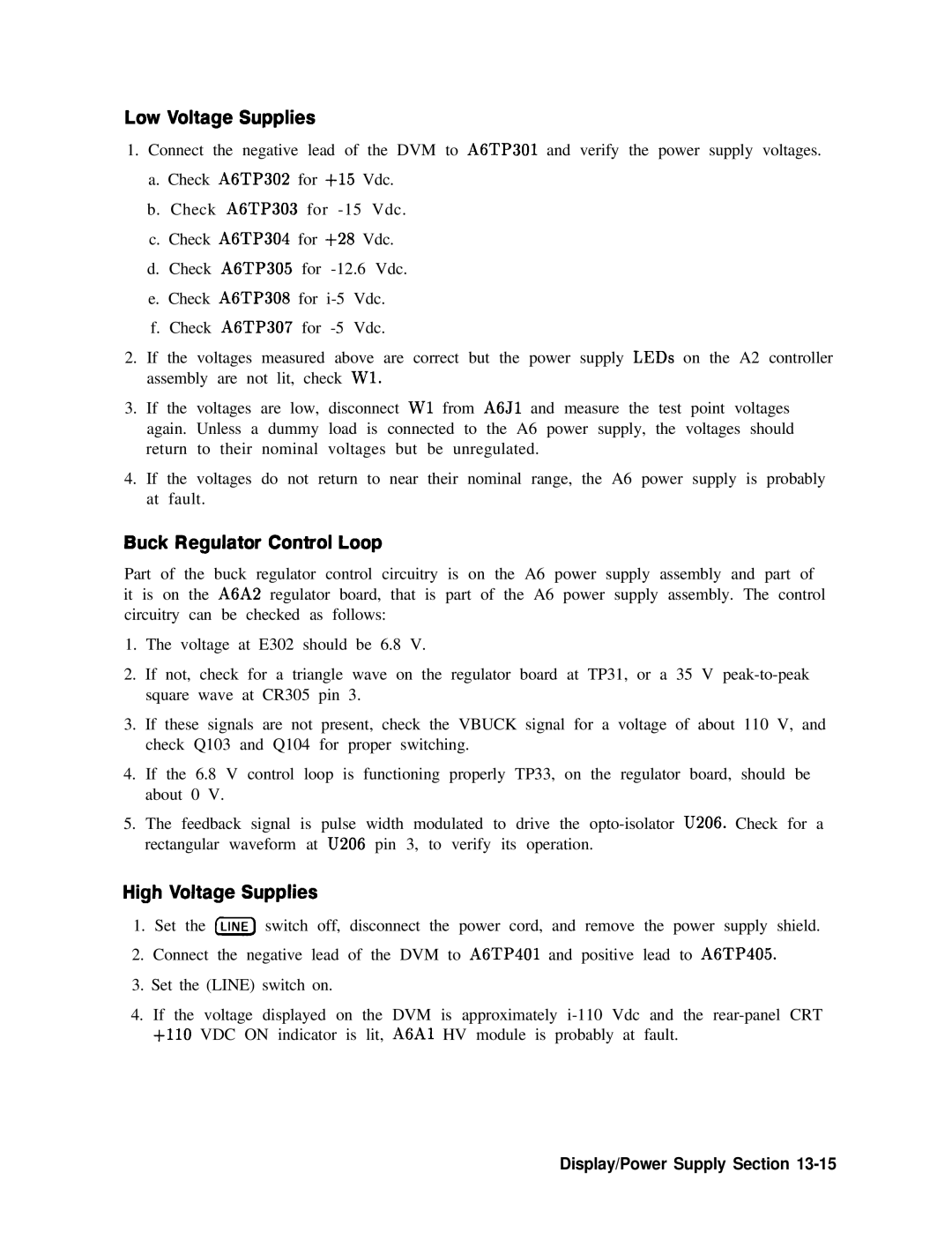 Agilent Technologies 856290216 service manual Low Voltage Supplies, Buck Regulator Control Loop, High Voltage Supplies 