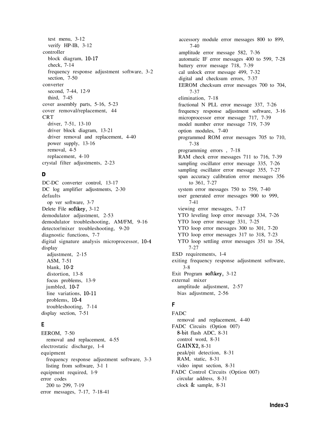 Agilent Technologies 856290216 service manual Index-3, Fadc 