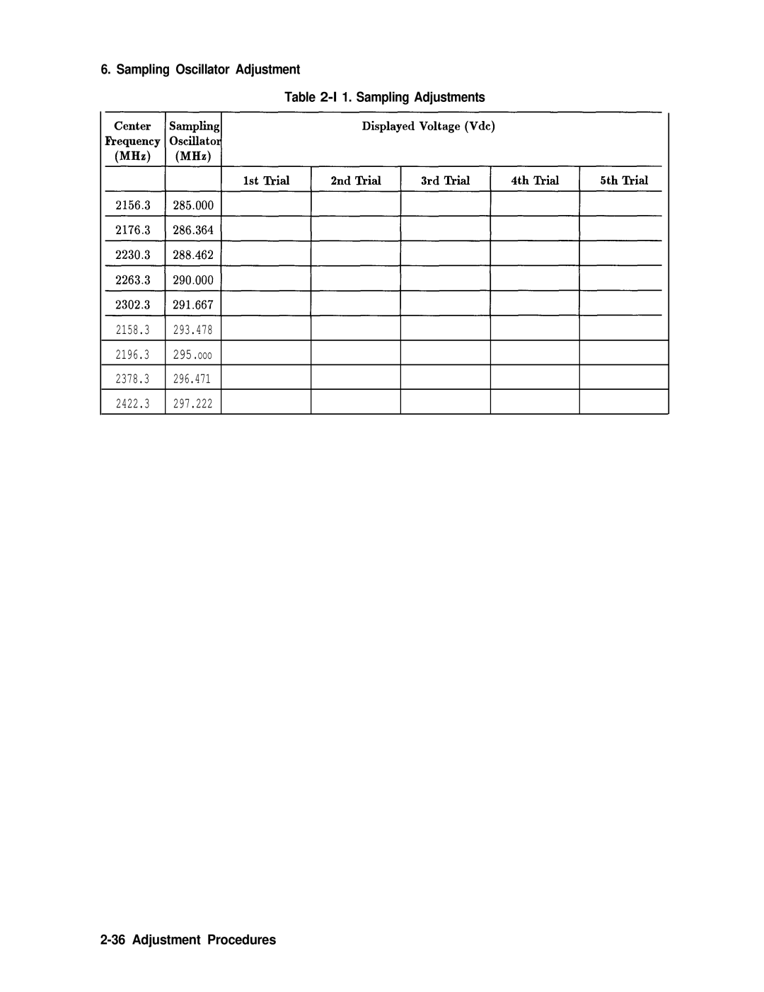 Agilent Technologies 856290216 service manual Sampling Oscillator Adjustment 1. Sampling Adjustments 