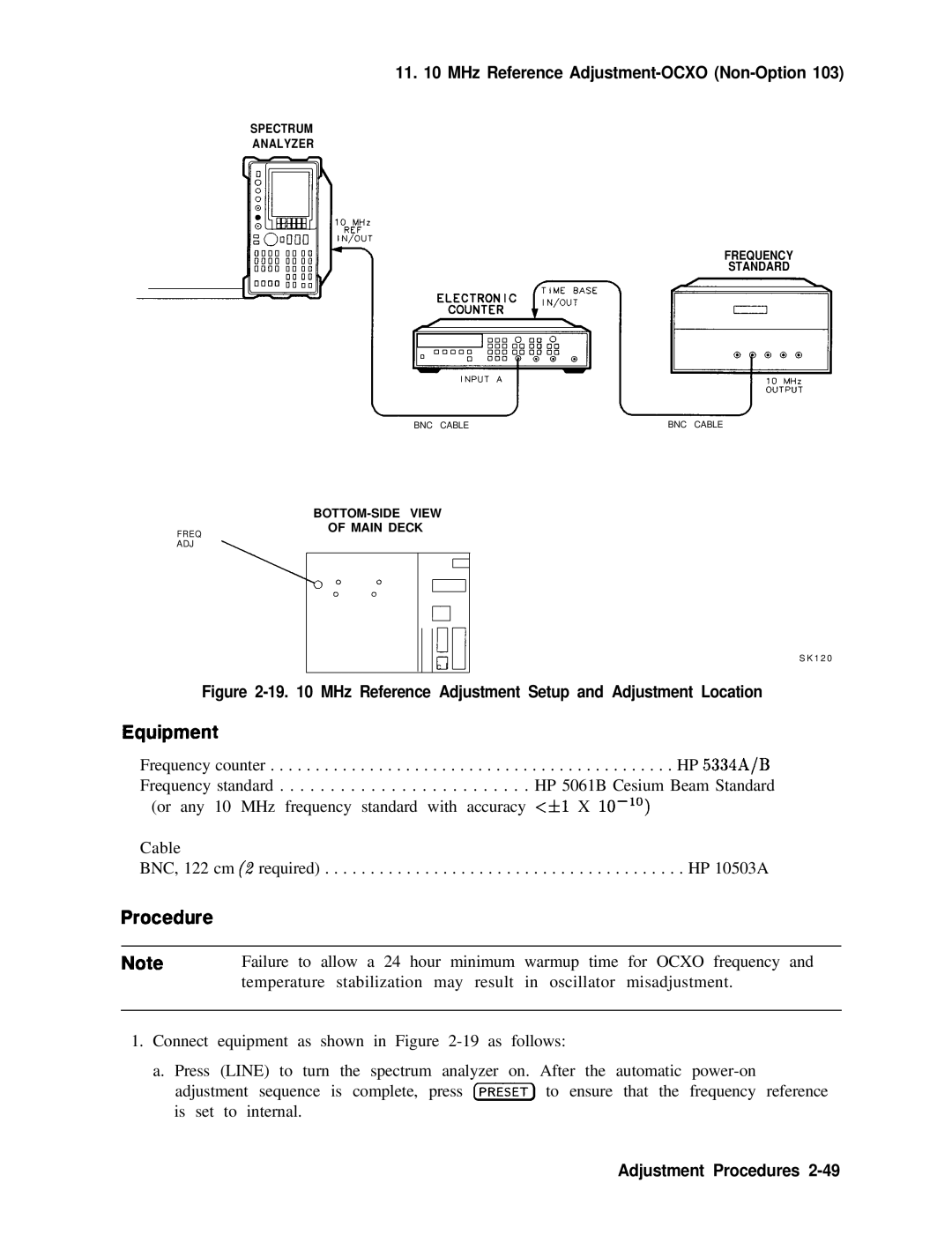 Agilent Technologies 856290216 service manual MHz Reference Adjustment-OCXO Non-Option 