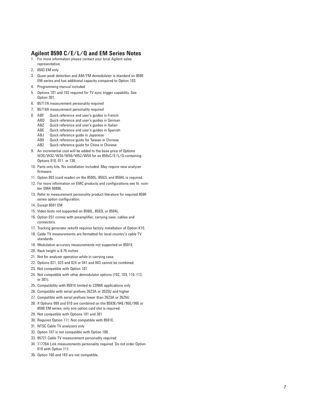 Agilent Technologies 8591E manual Agilent 8590 C/E/L/Q and EM Series Notes, AB2 