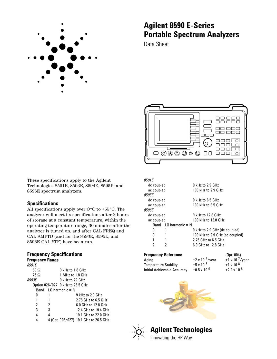 Agilent Technologies 8594E, 8591E, 8593E specifications Frequency Specifications, Frequency Range, Frequency Reference 