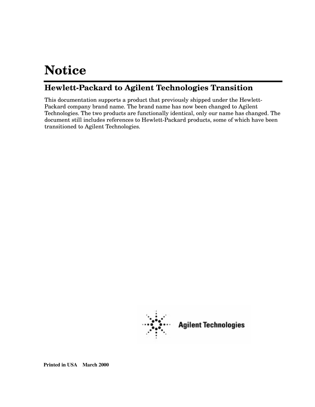 Agilent Technologies 8645A manual Hewlett-Packard to Agilent Technologies Transition 