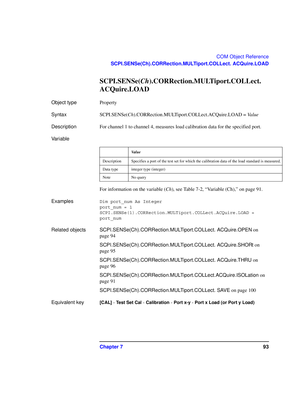 Agilent Technologies 87075C manual SCPI.SENSeCh.CORRection.MULTiport.COLLect, ACQuire.LOAD 