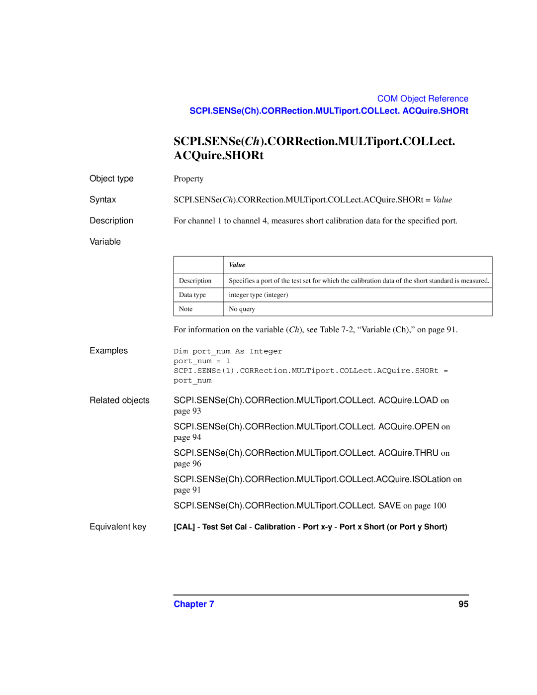 Agilent Technologies 87075C manual ACQuire.SHORt 