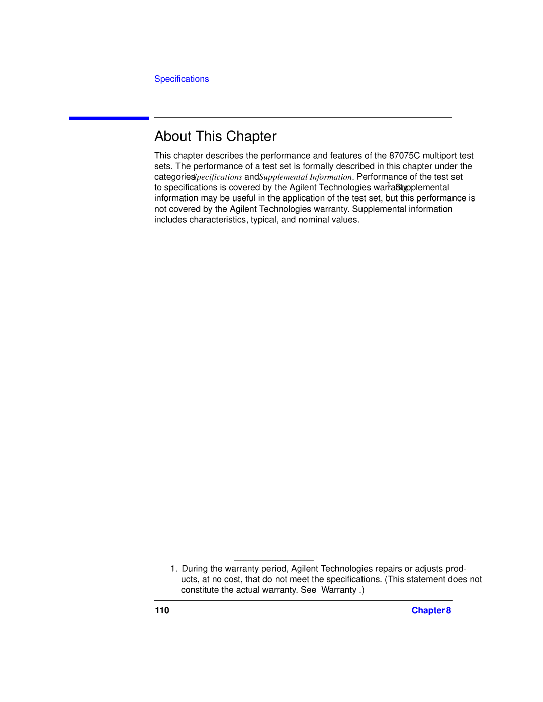 Agilent Technologies 87075C manual About This Chapter 