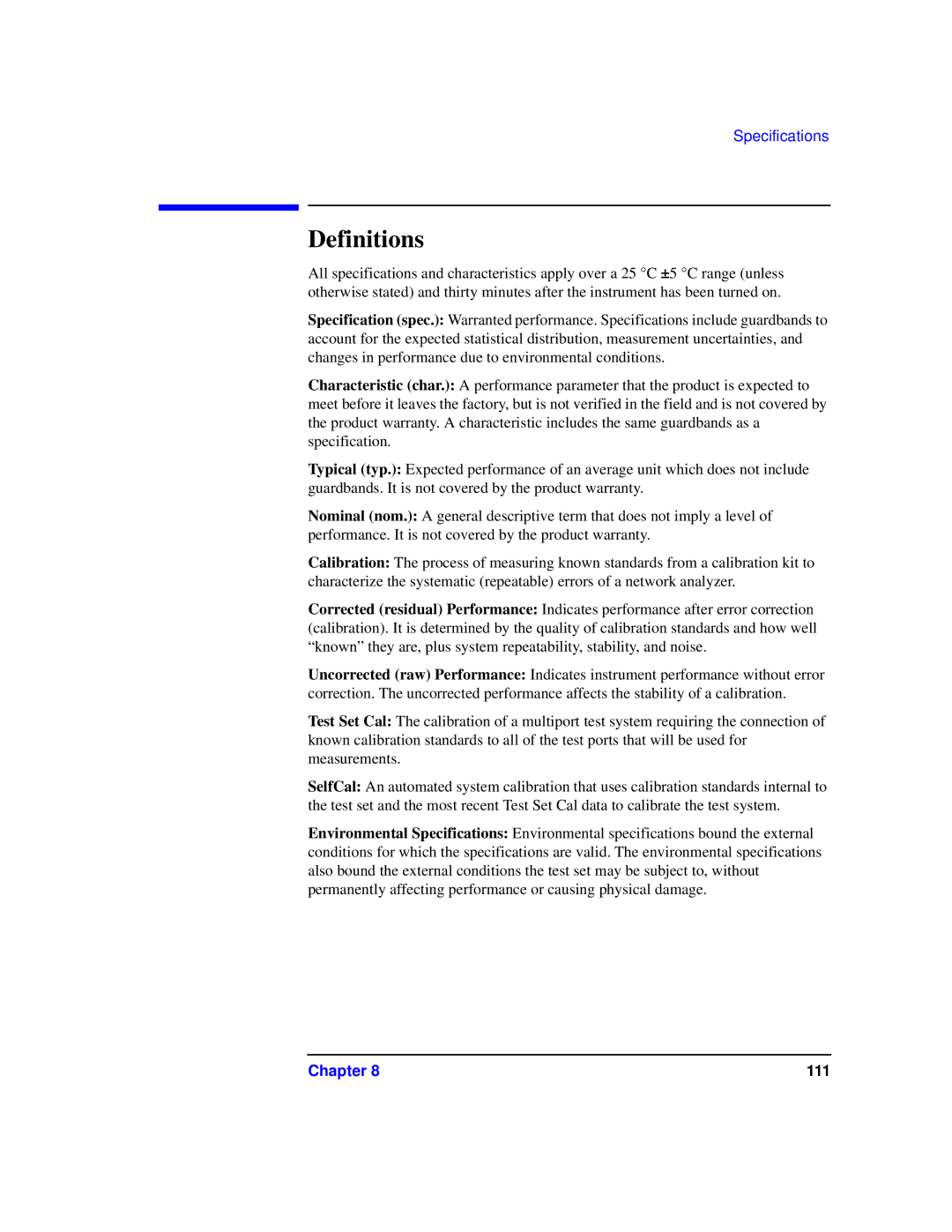 Agilent Technologies 87075C manual Definitions 