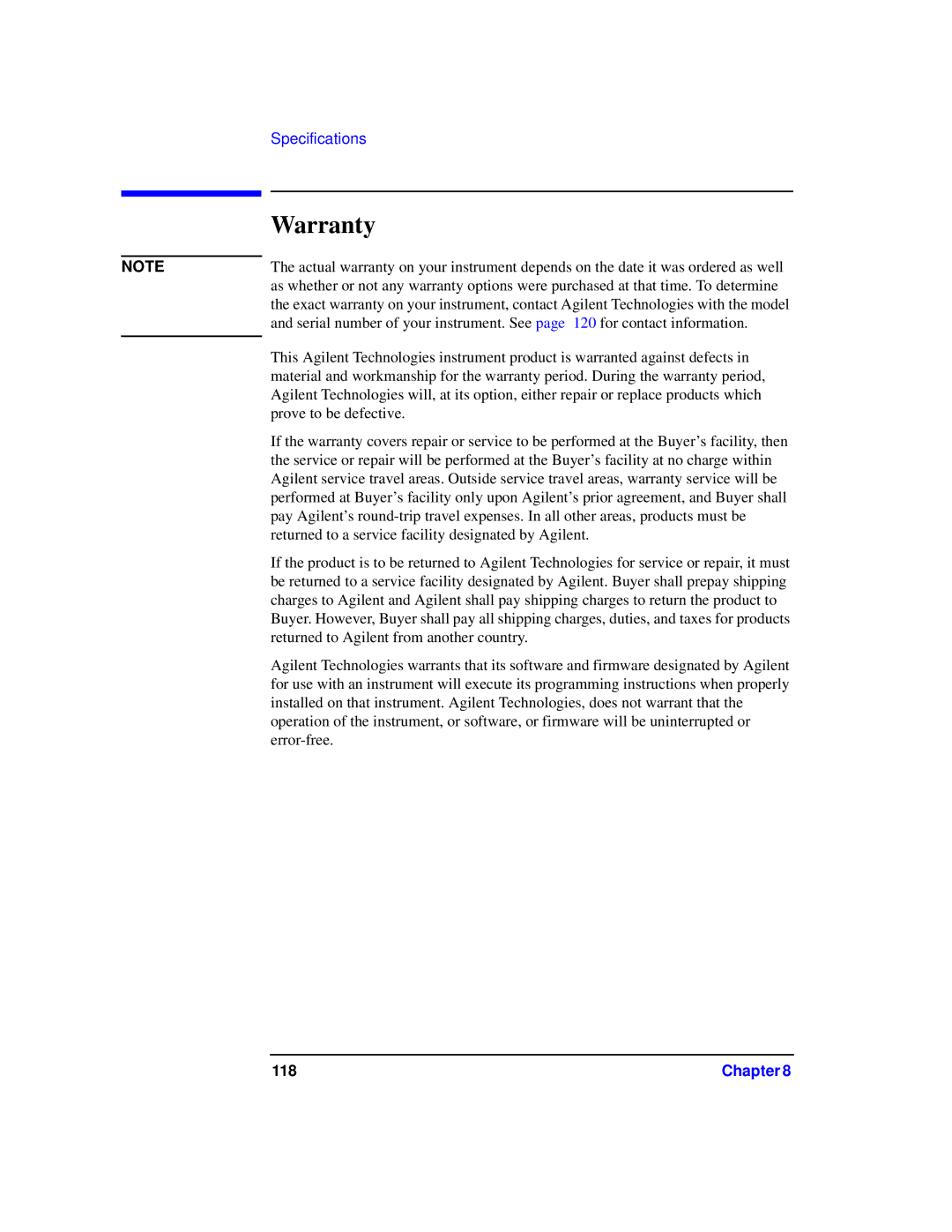 Agilent Technologies 87075C manual Warranty 