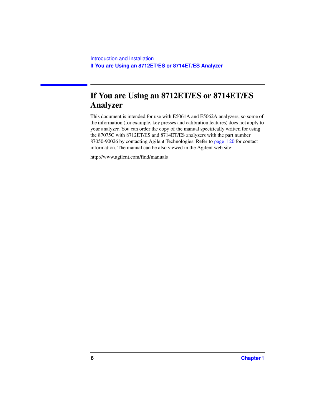 Agilent Technologies 87075C manual If You are Using an 8712ET/ES or 8714ET/ES Analyzer 