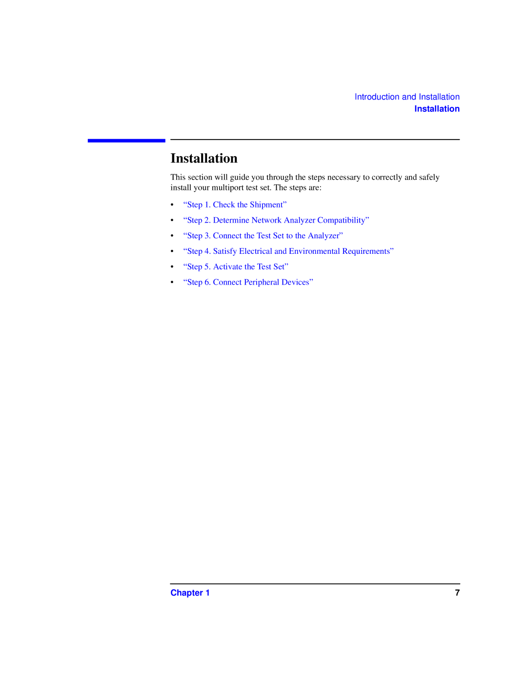 Agilent Technologies 87075C manual Installation 