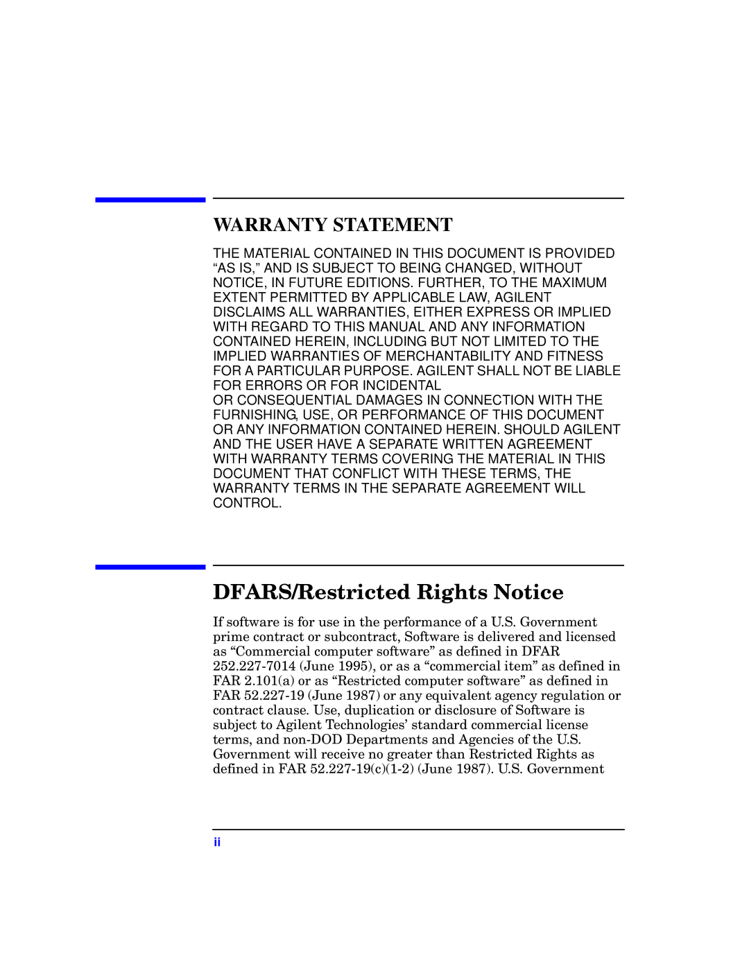 Agilent Technologies 87075C manual DFARS/Restricted Rights Notice 