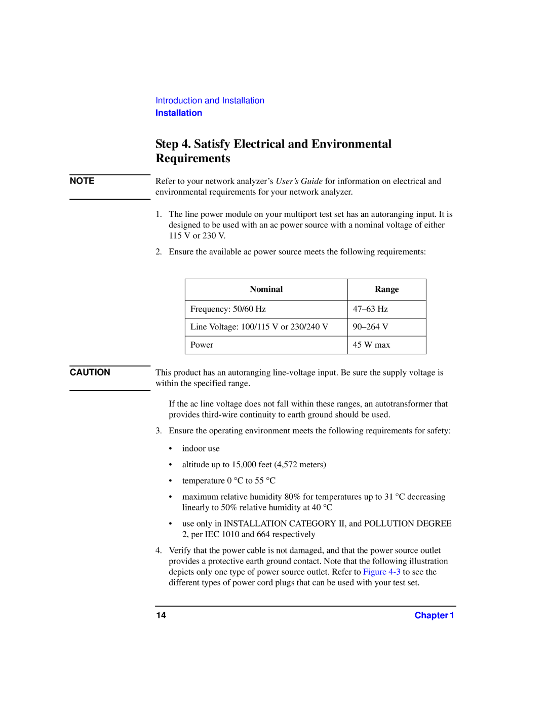 Agilent Technologies 87075C manual Satisfy Electrical and Environmental Requirements, Nominal Range 