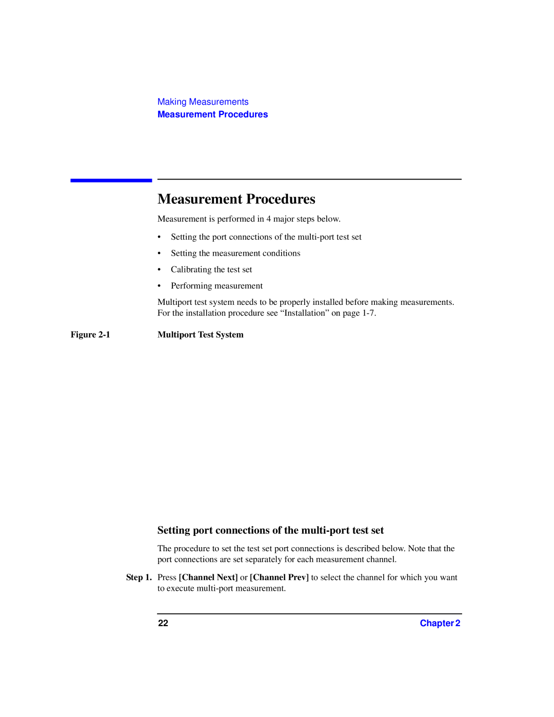 Agilent Technologies 87075C manual Measurement Procedures, Setting port connections of the multi-port test set 