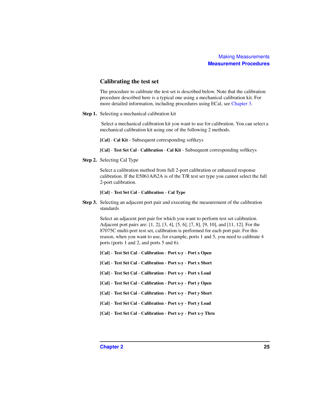 Agilent Technologies 87075C manual Calibrating the test set 