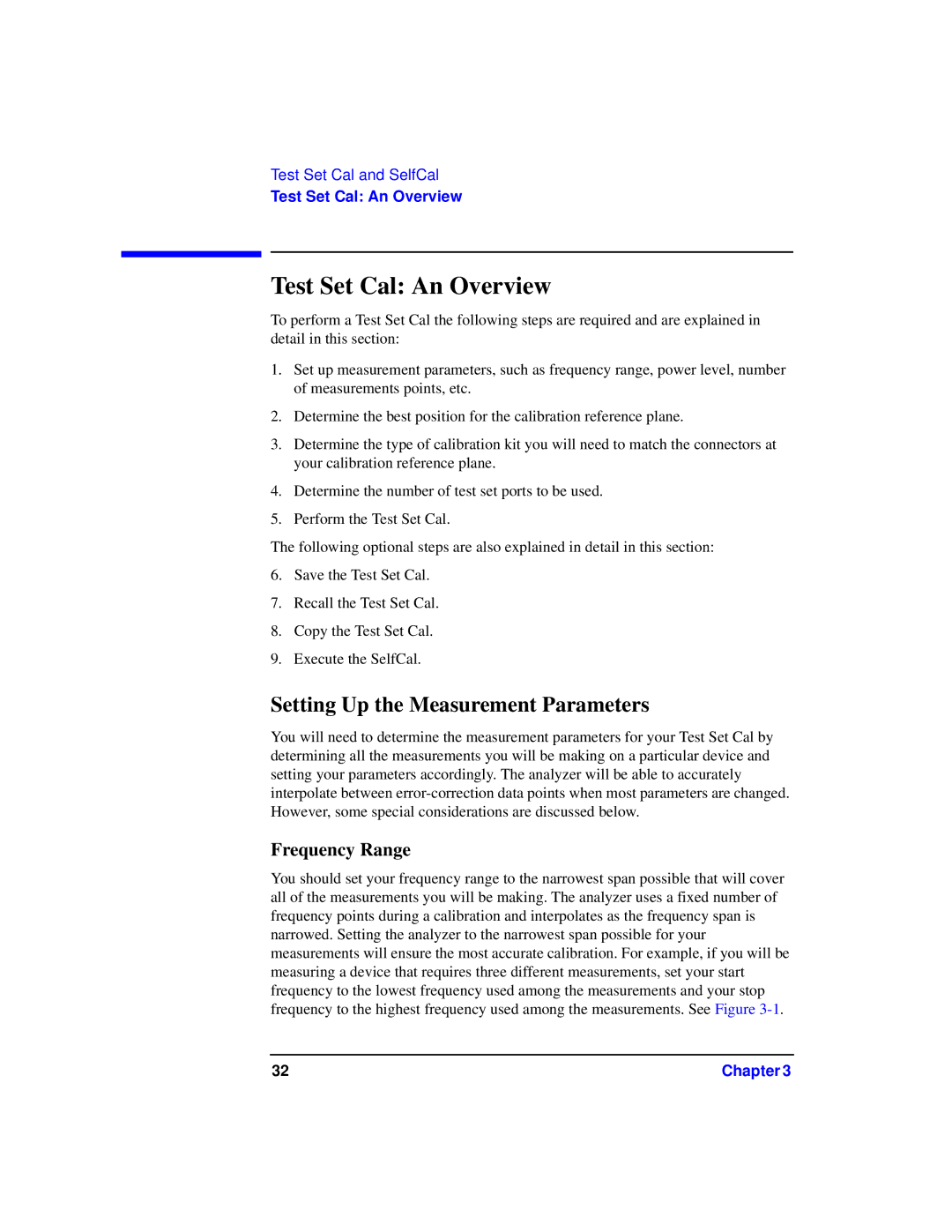 Agilent Technologies 87075C manual Test Set Cal An Overview, Setting Up the Measurement Parameters, Frequency Range 