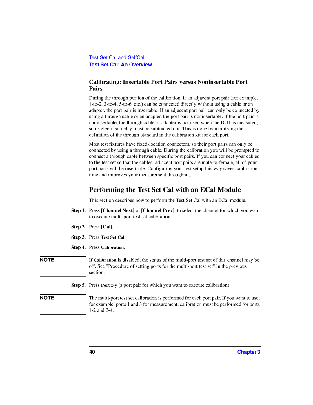 Agilent Technologies 87075C manual Performing the Test Set Cal with an ECal Module 