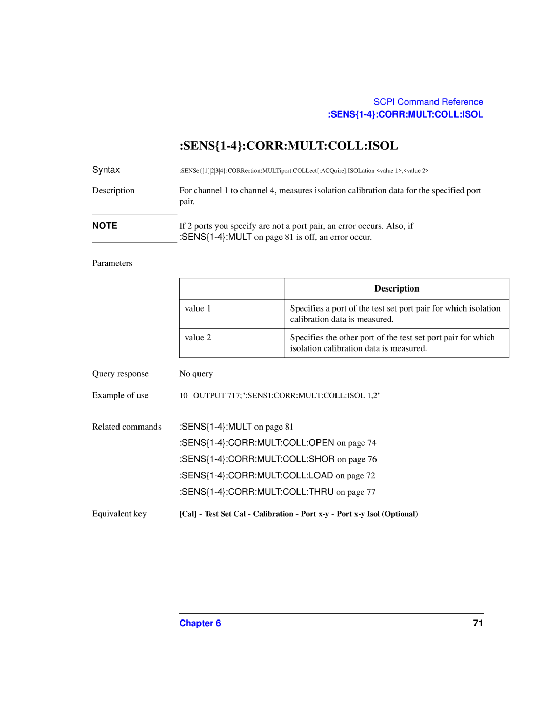 Agilent Technologies 87075C manual SENS1-4CORRMULTCOLLISOL 