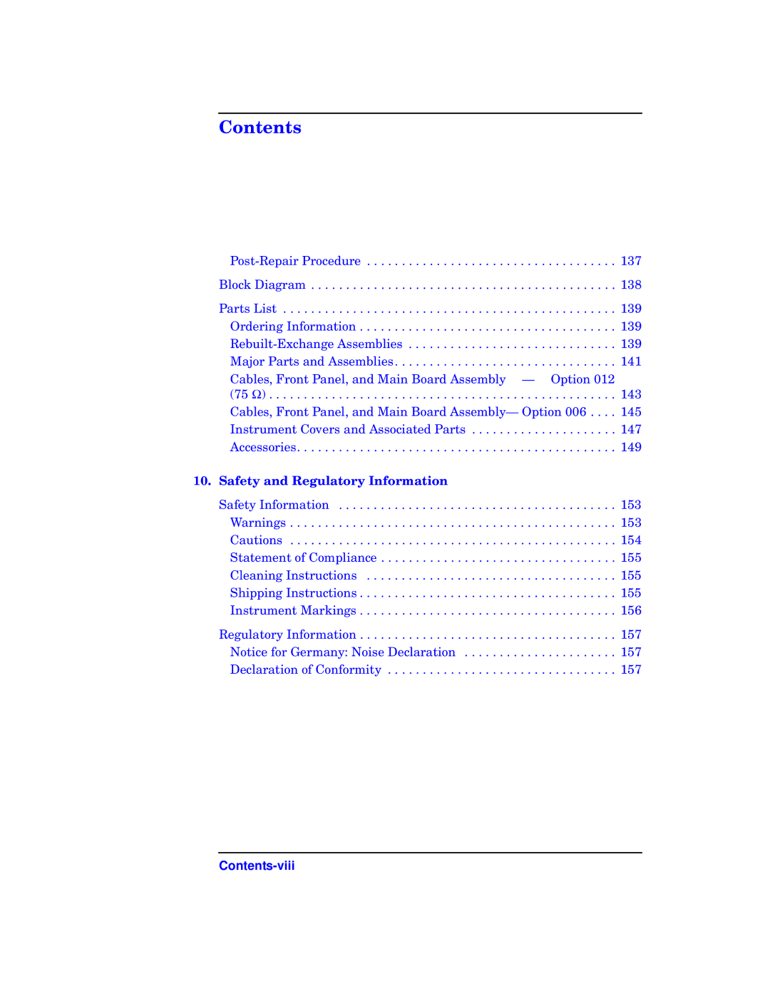 Agilent Technologies 87075C manual Contents-viii 