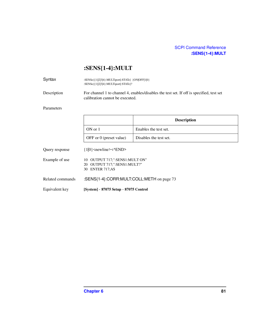 Agilent Technologies 87075C manual SENS1-4MULT 