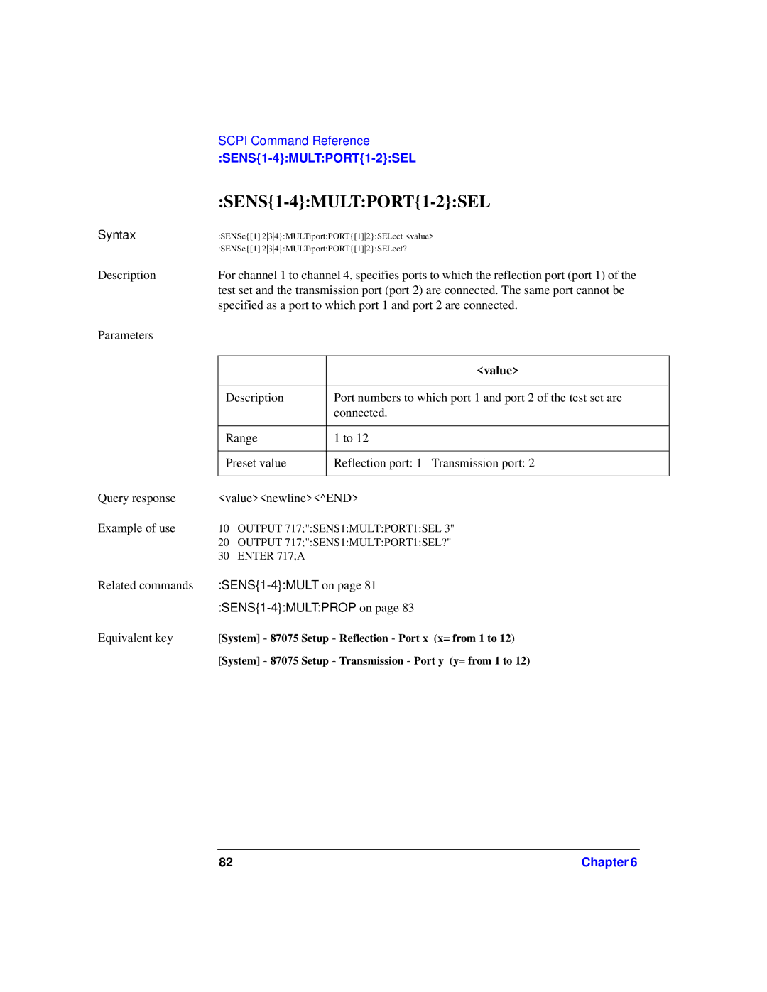 Agilent Technologies 87075C manual SENS1-4MULTPORT1-2SEL, SENS1-4MULTPROP on 