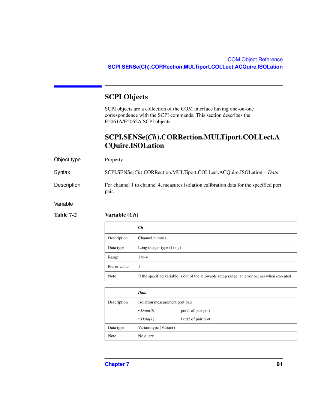 Agilent Technologies 87075C manual SCPI.SENSeCh.CORRection.MULTiport.COLLect.A, CQuire.ISOLation 