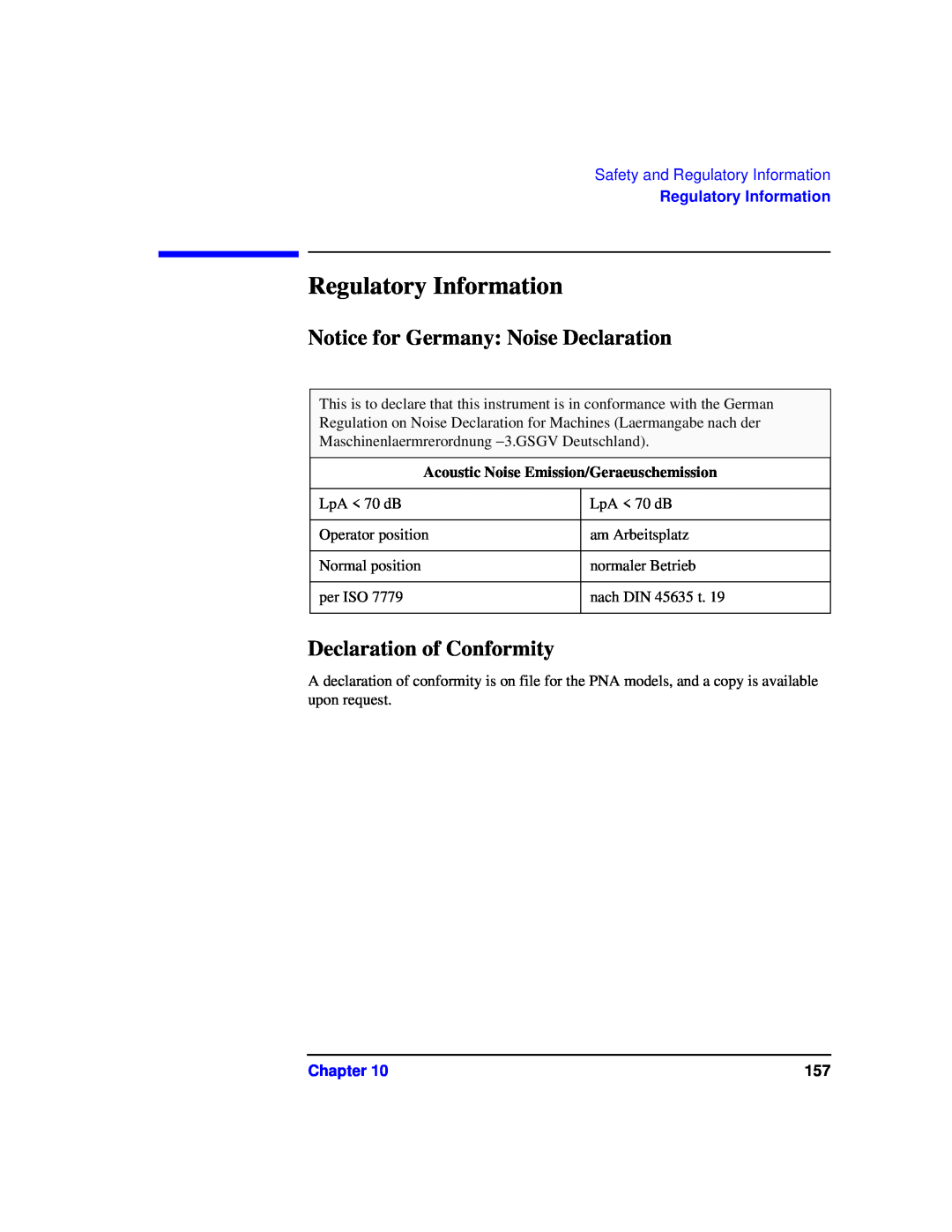 Agilent Technologies 87075C manual Regulatory Information, Notice for Germany Noise Declaration, Declaration of Conformity 