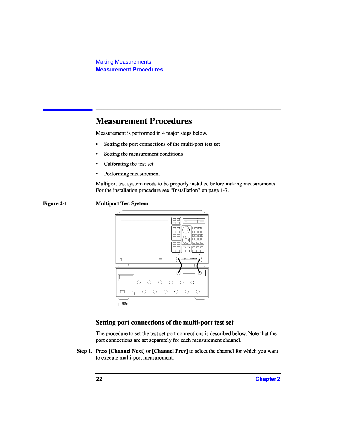 Agilent Technologies 87075C manual Measurement Procedures, Setting port connections of the multi-port test set 