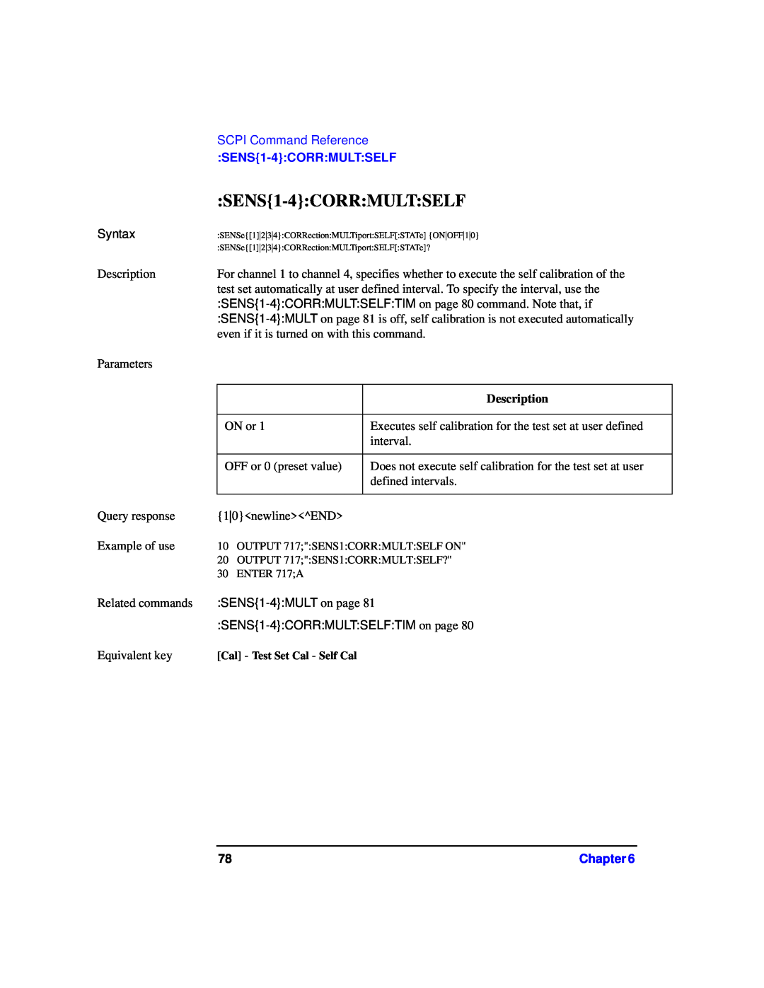 Agilent Technologies 87075C manual SENS1-4CORRMULTSELF, SCPI Command Reference 