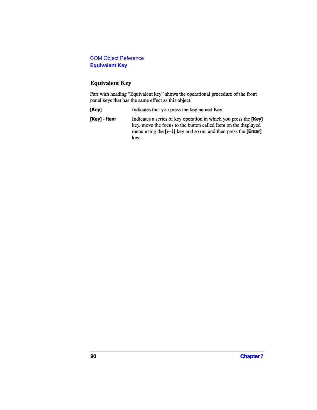 Agilent Technologies 87075C manual Equivalent Key, COM Object Reference, Key - Item, Chapter 