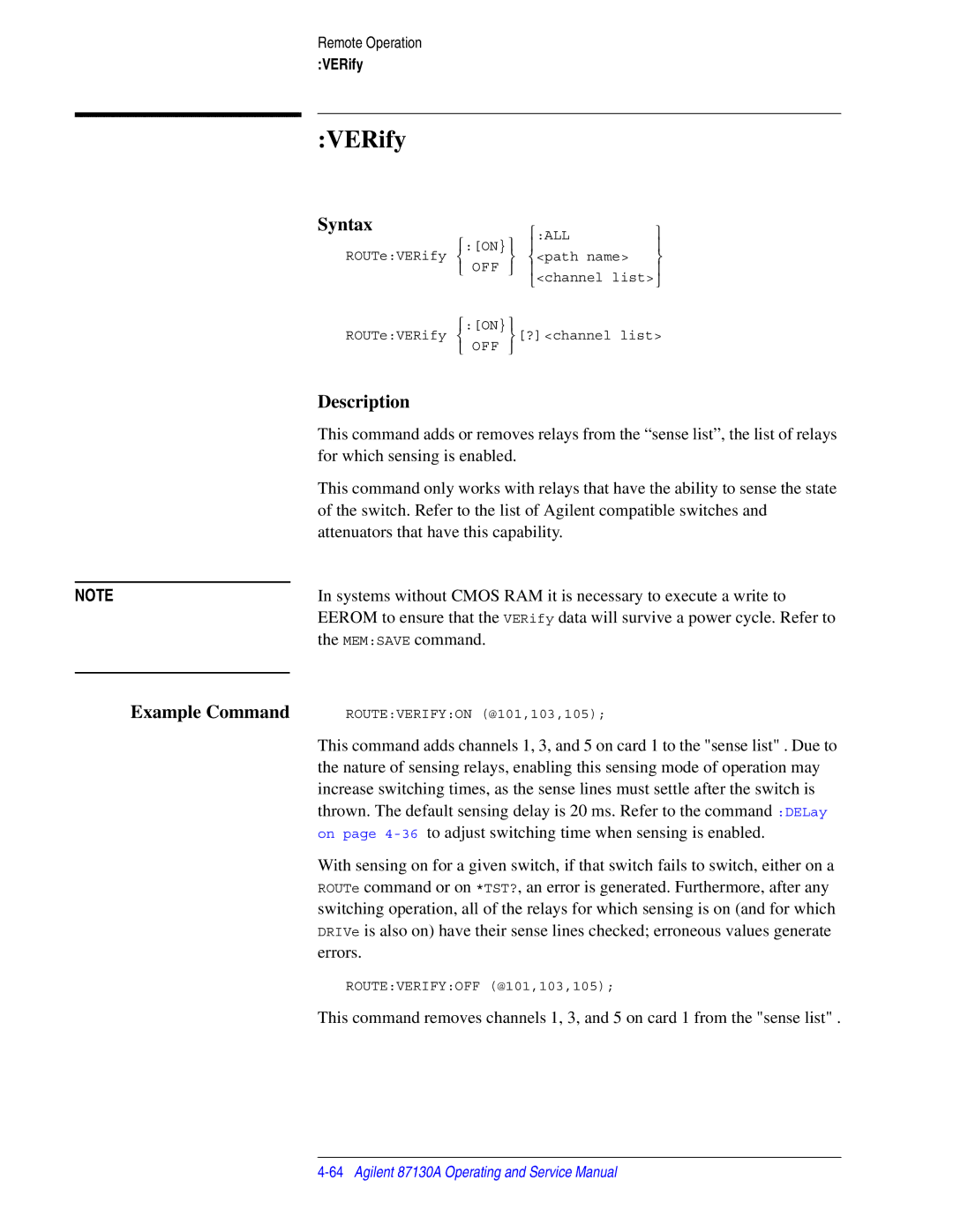 Agilent Technologies 87130A manual VERify 