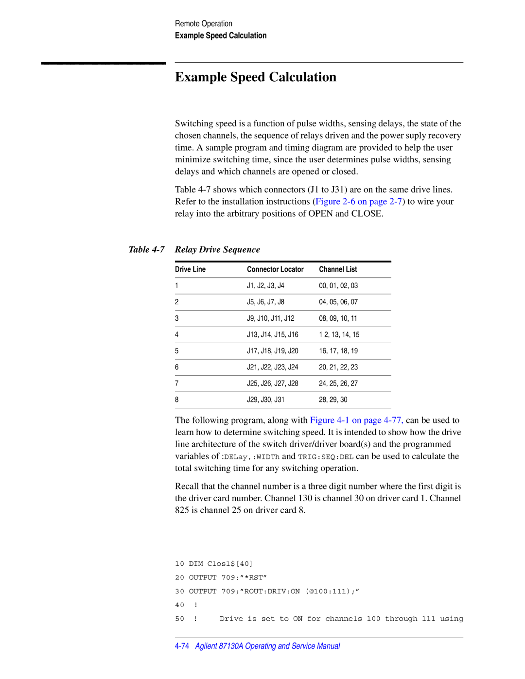 Agilent Technologies 87130A manual Example Speed Calculation, Drive Line 