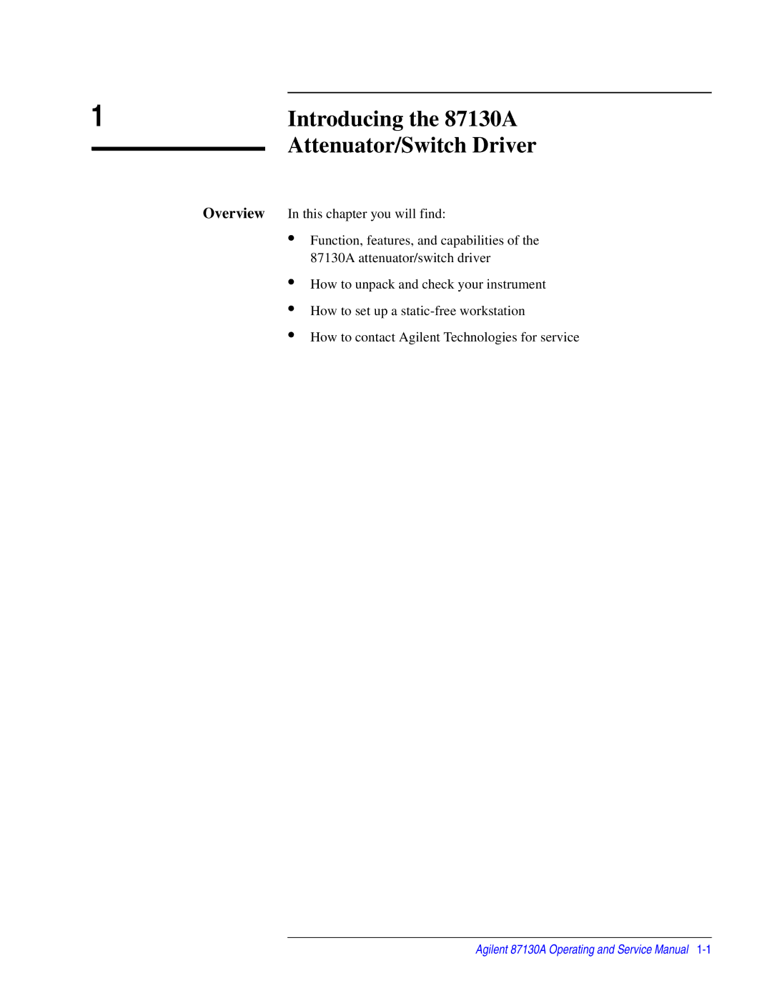 Agilent Technologies manual Introducing the 87130A 