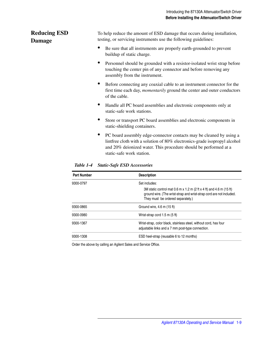 Agilent Technologies 87130A manual Reducing ESD Damage, Static-Safe ESD Accessories 