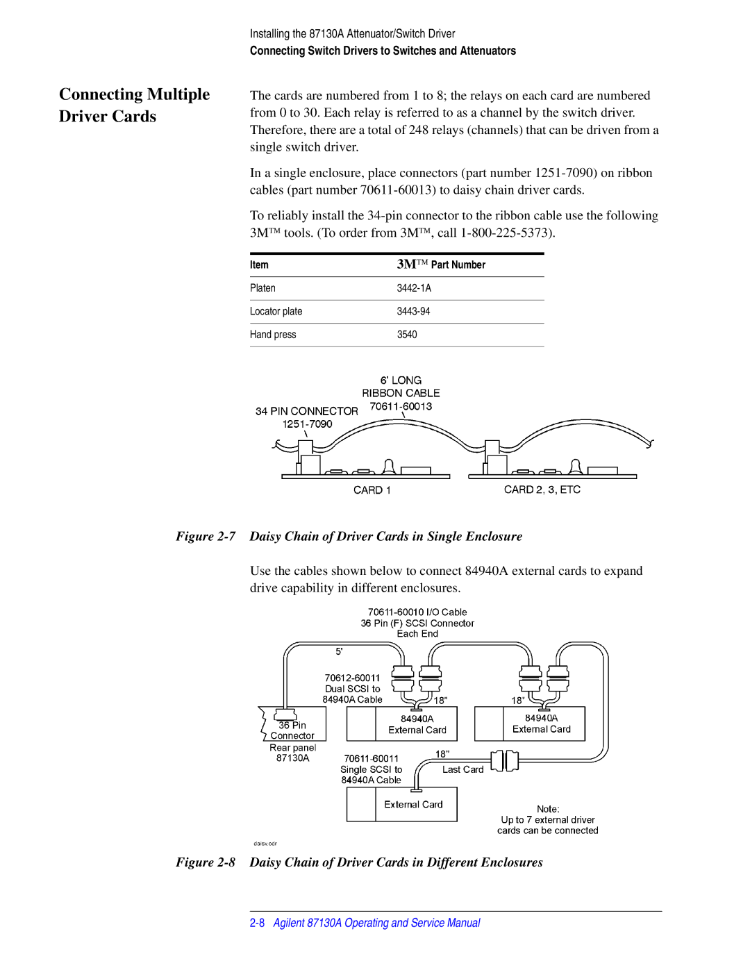 Agilent Technologies 87130A manual Connecting Multiple Driver Cards, 3M Part Number 