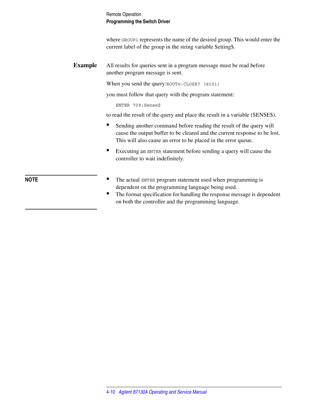 Agilent Technologies 87130A manual On both the controller and the programming language 