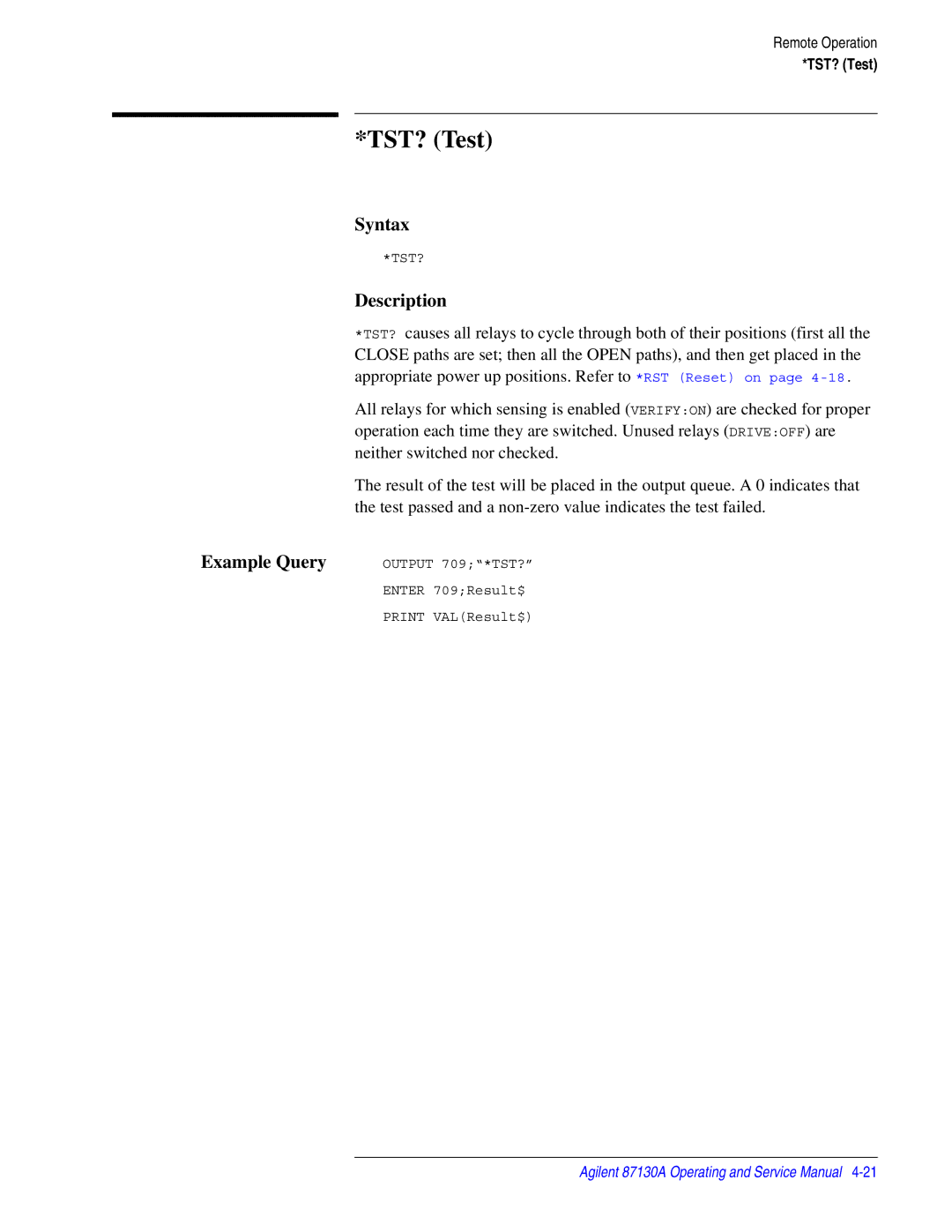 Agilent Technologies 87130A manual TST? Test 