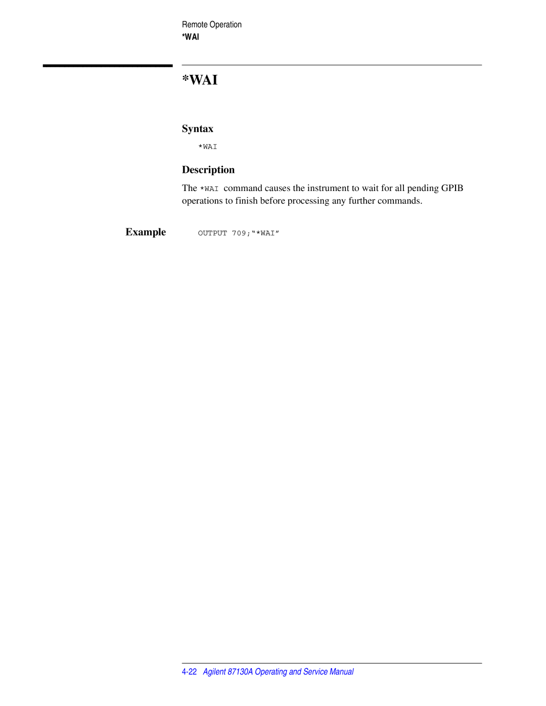 Agilent Technologies 87130A manual Wai 