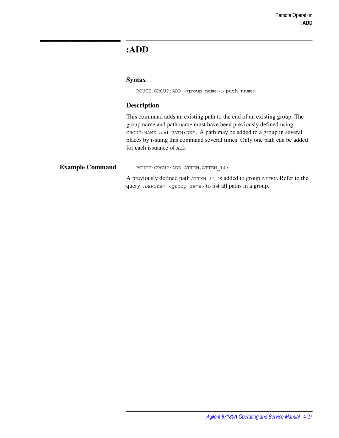 Agilent Technologies 87130A manual Add 