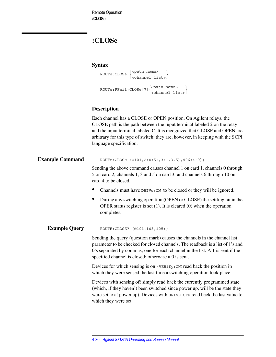 Agilent Technologies 87130A manual CLOSe 