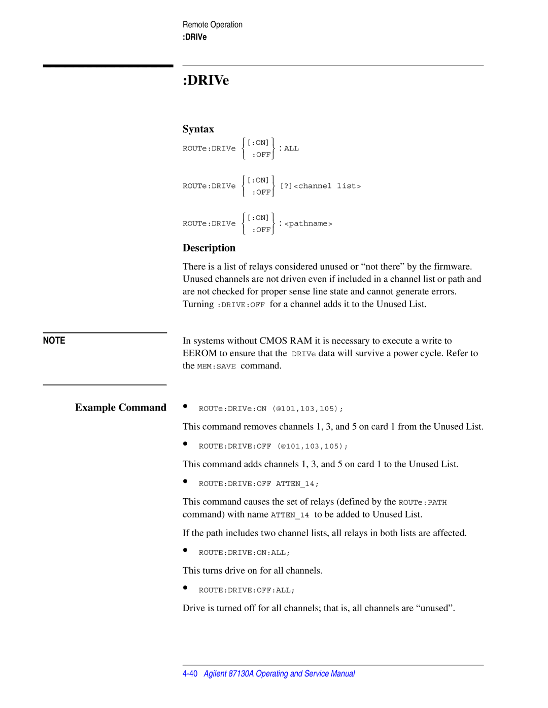 Agilent Technologies 87130A manual DRIVe 