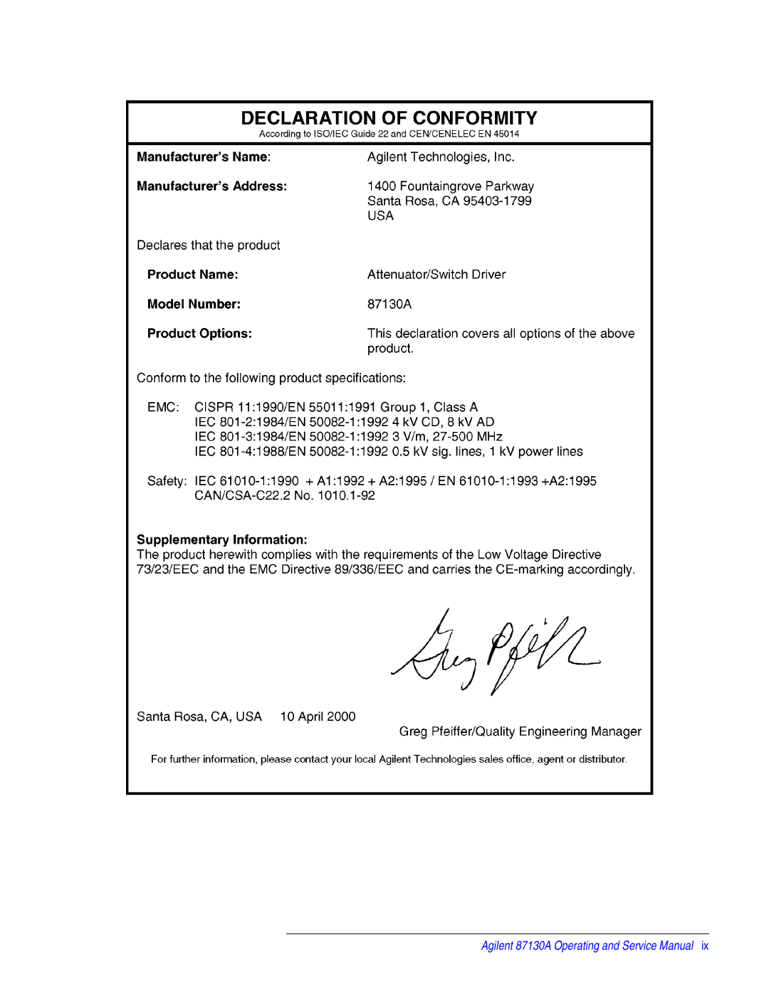 Agilent Technologies 87130A manual 