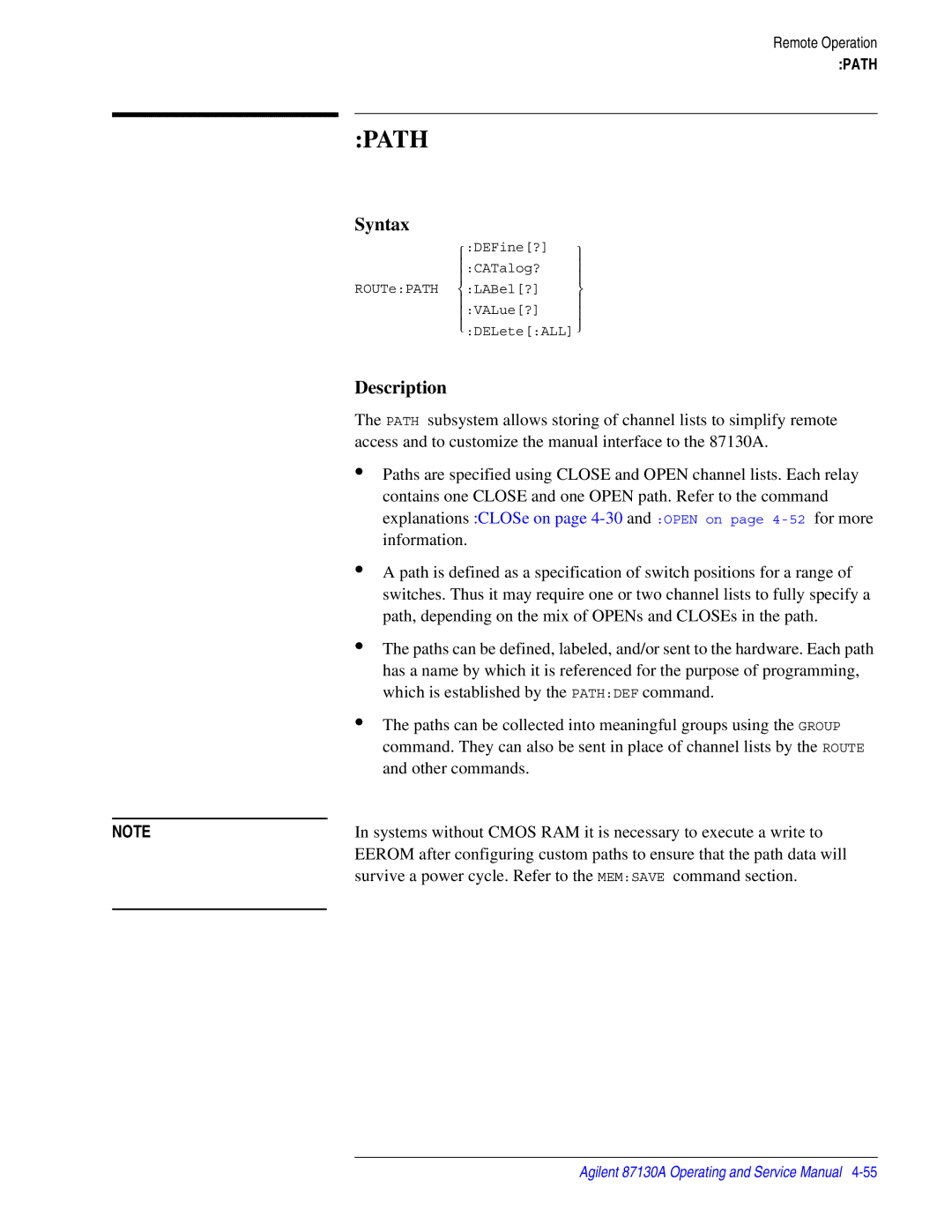 Agilent Technologies 87130A manual Path 